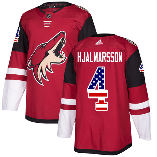Adidas Coyotes #4 Niklas Hjalmarsson Maroon Home Authentic USA Flag Stitched NHL Jersey